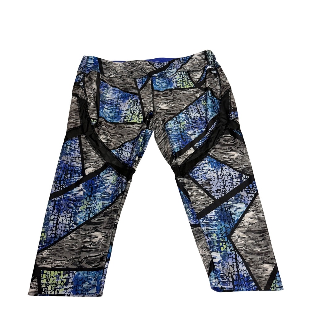 Avia Womens XXL Blue Gray Geometric Abstract Mesh Crop Leggings Sporty Capris